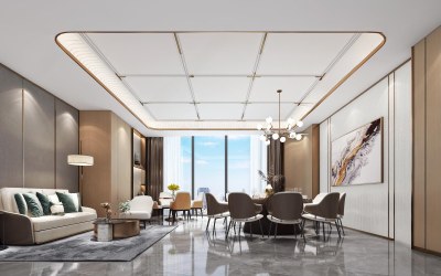 现代酒店餐厅3D模型下载